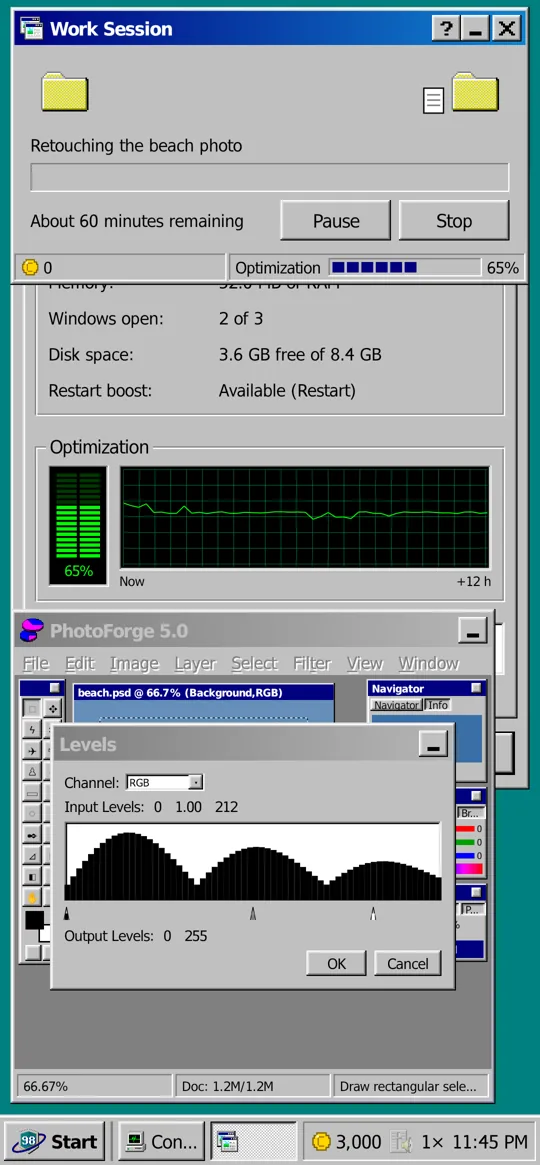 A Work Session running on the Focus 98 desktop